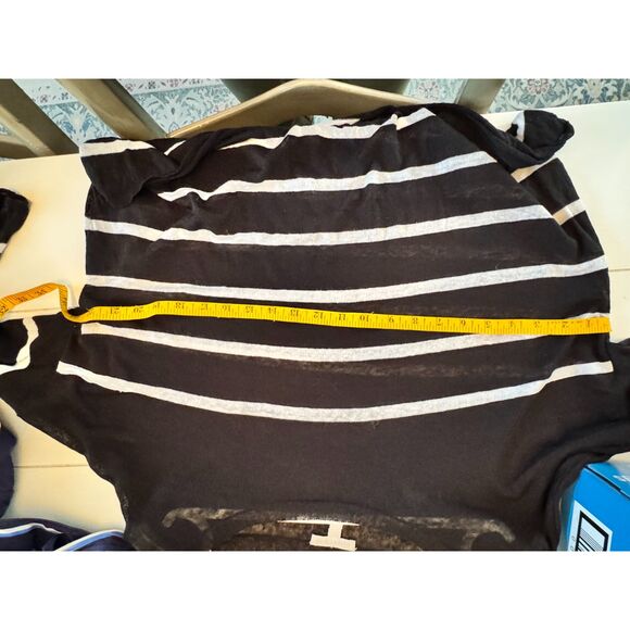 Eileen Fisher Sheer Linen Nautical Stripe Boxy Sheer Vacation Top Black White XL - Picture 5 of 7